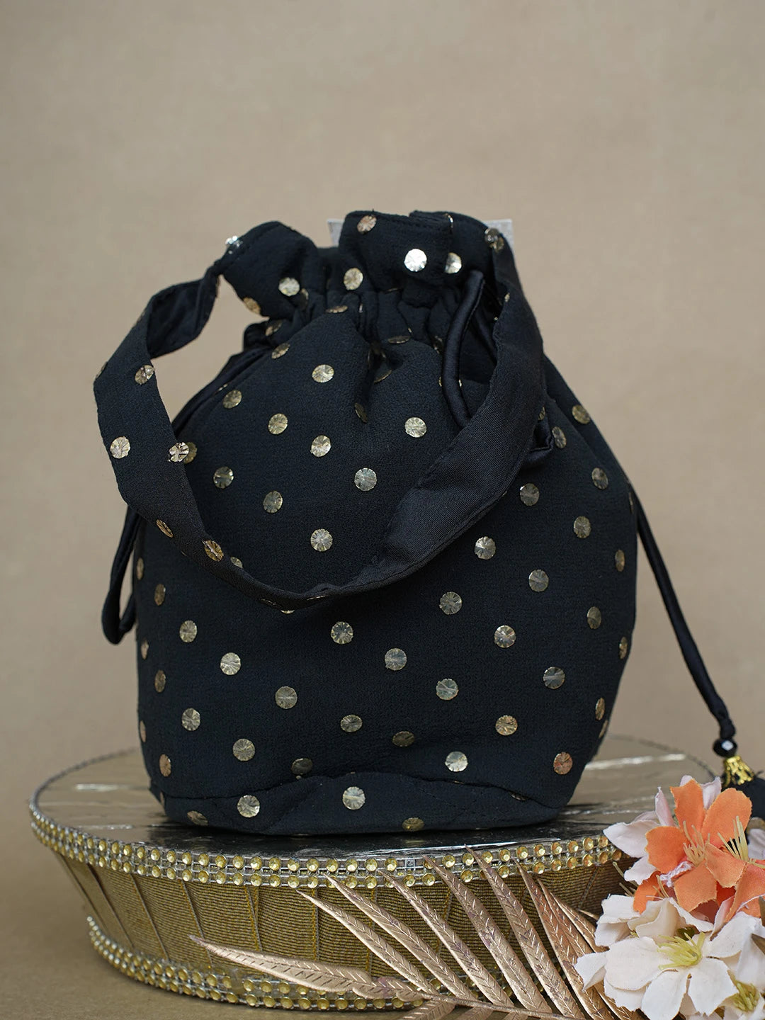 Ada Black Pure Georgette Potli Bag With Muqaish Work 01A580843