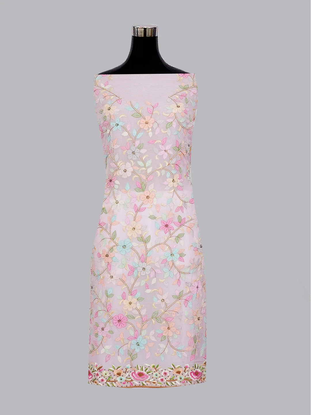 Ada Hand Embroidered Pink Organza Lucknowi Chikankari Unstitched Kurta Dupatta Set With Pearl Work 01A564767