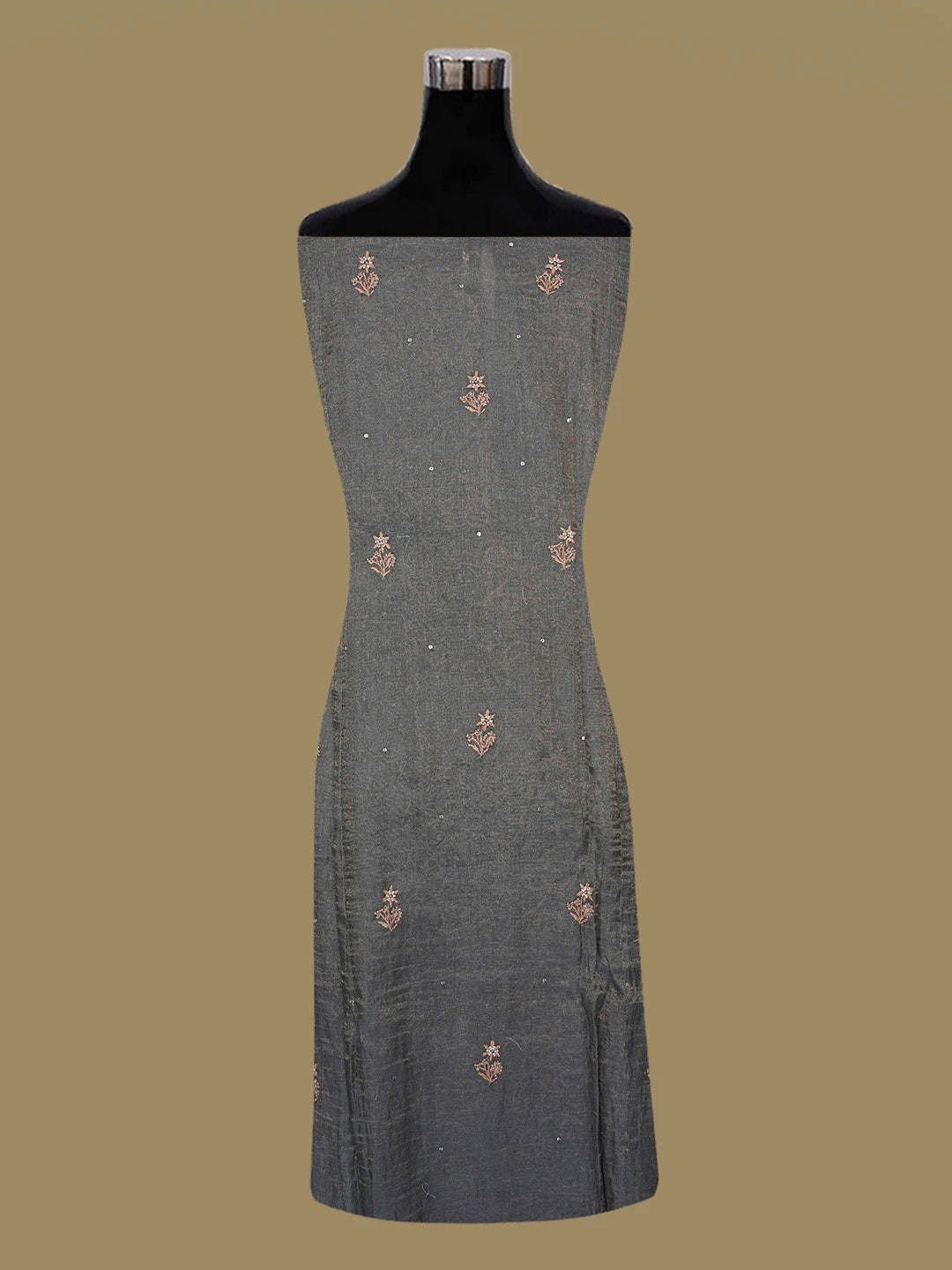 Ada Hand Embroidered Grey Tissue Lucknowi Chikankari Unstitched Kurta Dupatta Set With Pearl Work 01A605872