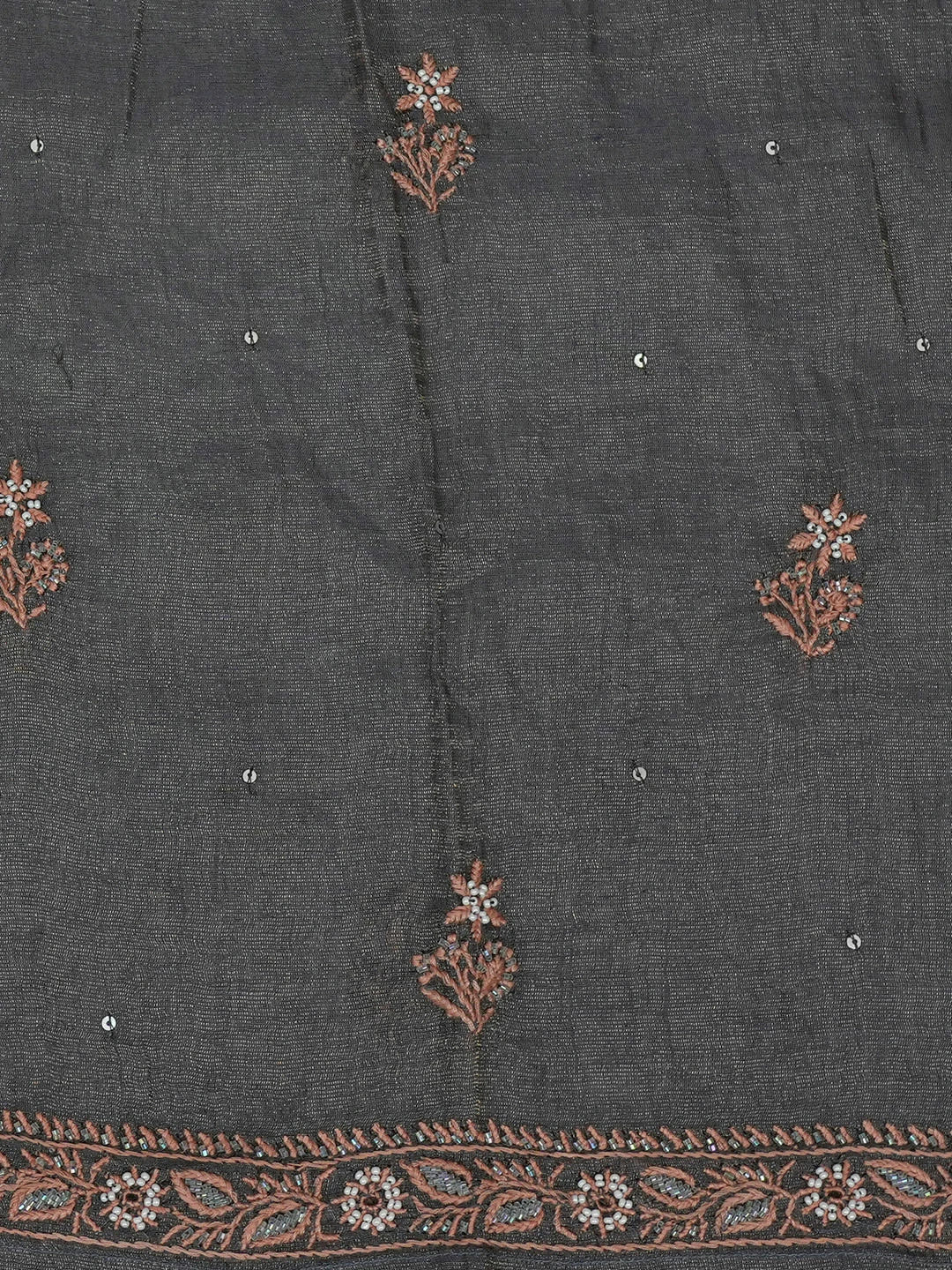 Ada Hand Embroidered Grey Tissue Lucknowi Chikankari Unstitched Kurta Dupatta Set With Pearl Work 01A605872