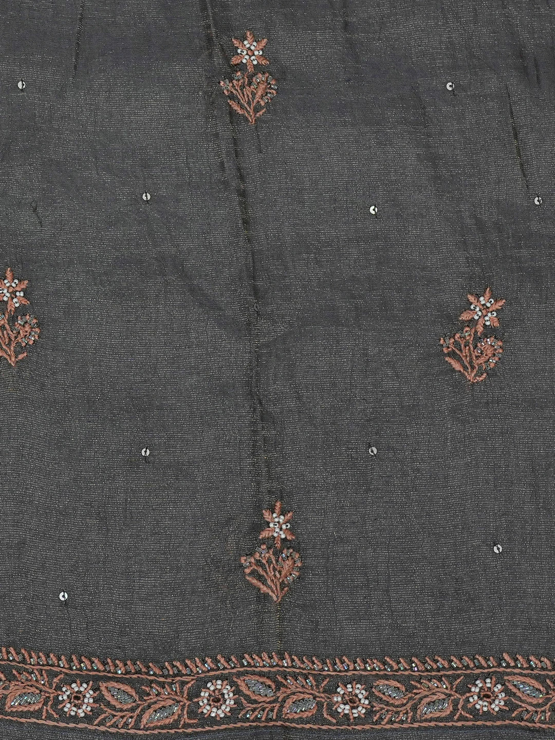 Ada Hand Embroidered Grey Tissue Lucknowi Chikankari Unstitched Kurta Dupatta Set With Pearl Work 01A605872