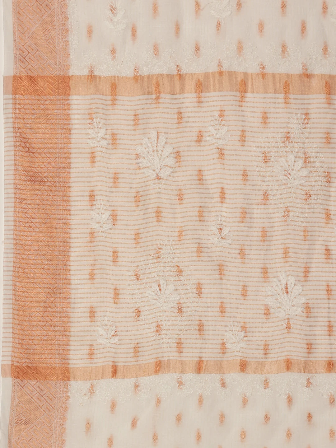Ada Hand Embroidered Off White Chanderi Lucknowi Chikankari Saree With Blouse A311375