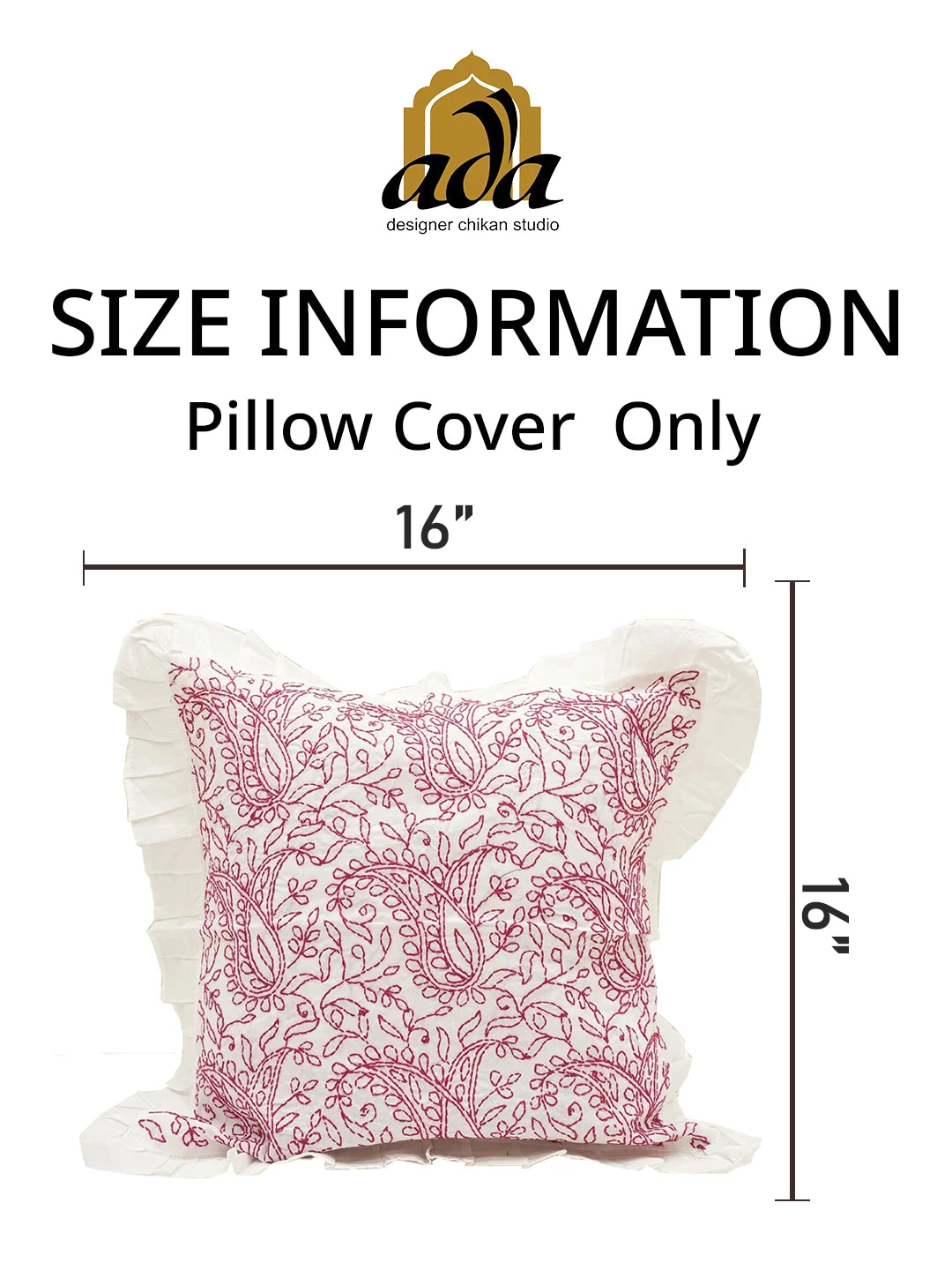 Ada Hand Embroidered White Cotton Lucknowi Chikankari Cushion Cover 01A562896