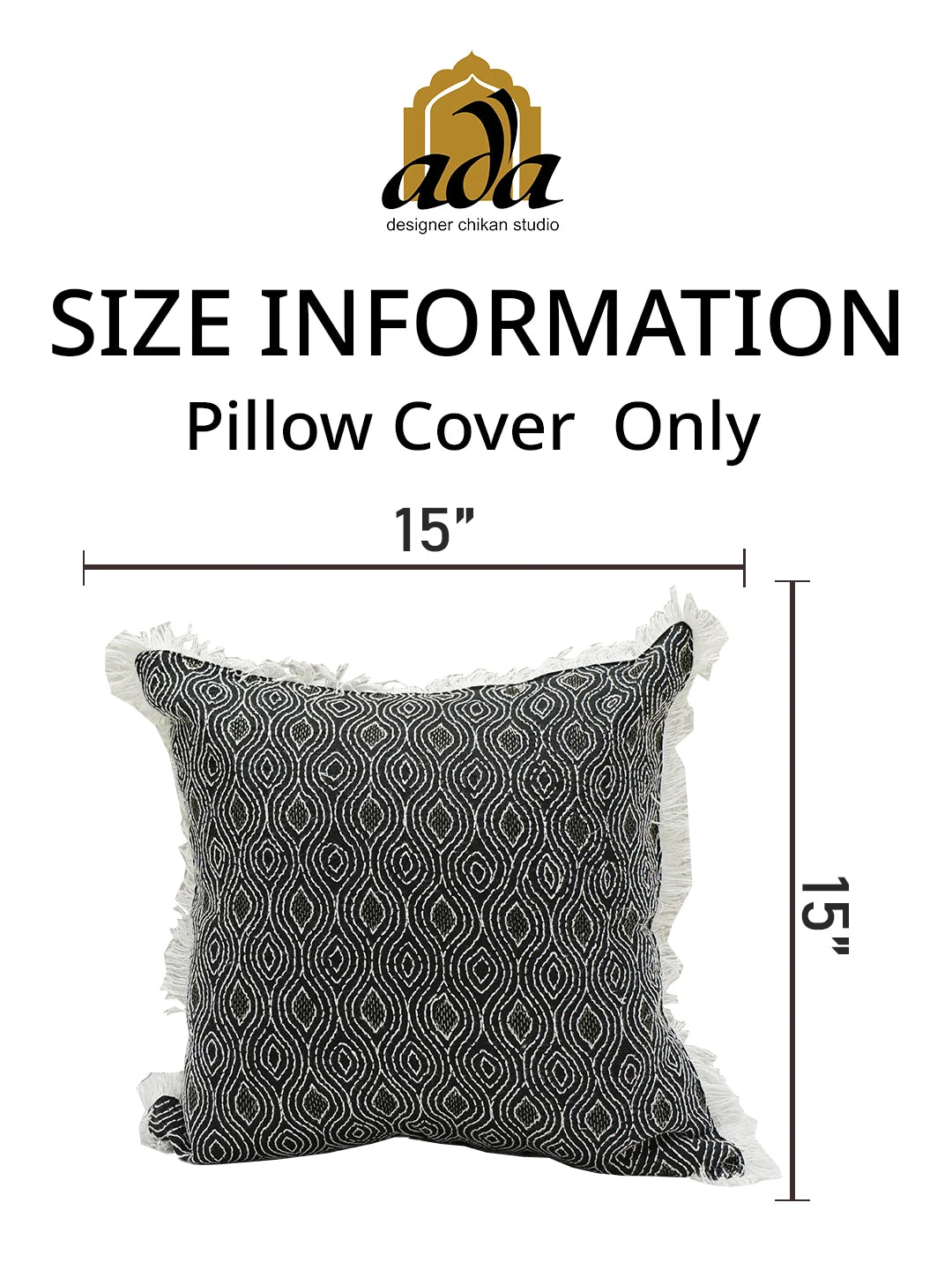 Ada Hand Embroidered Black Cotton Lucknowi Chikankari Cushion Cover With Zari Work 01A572624