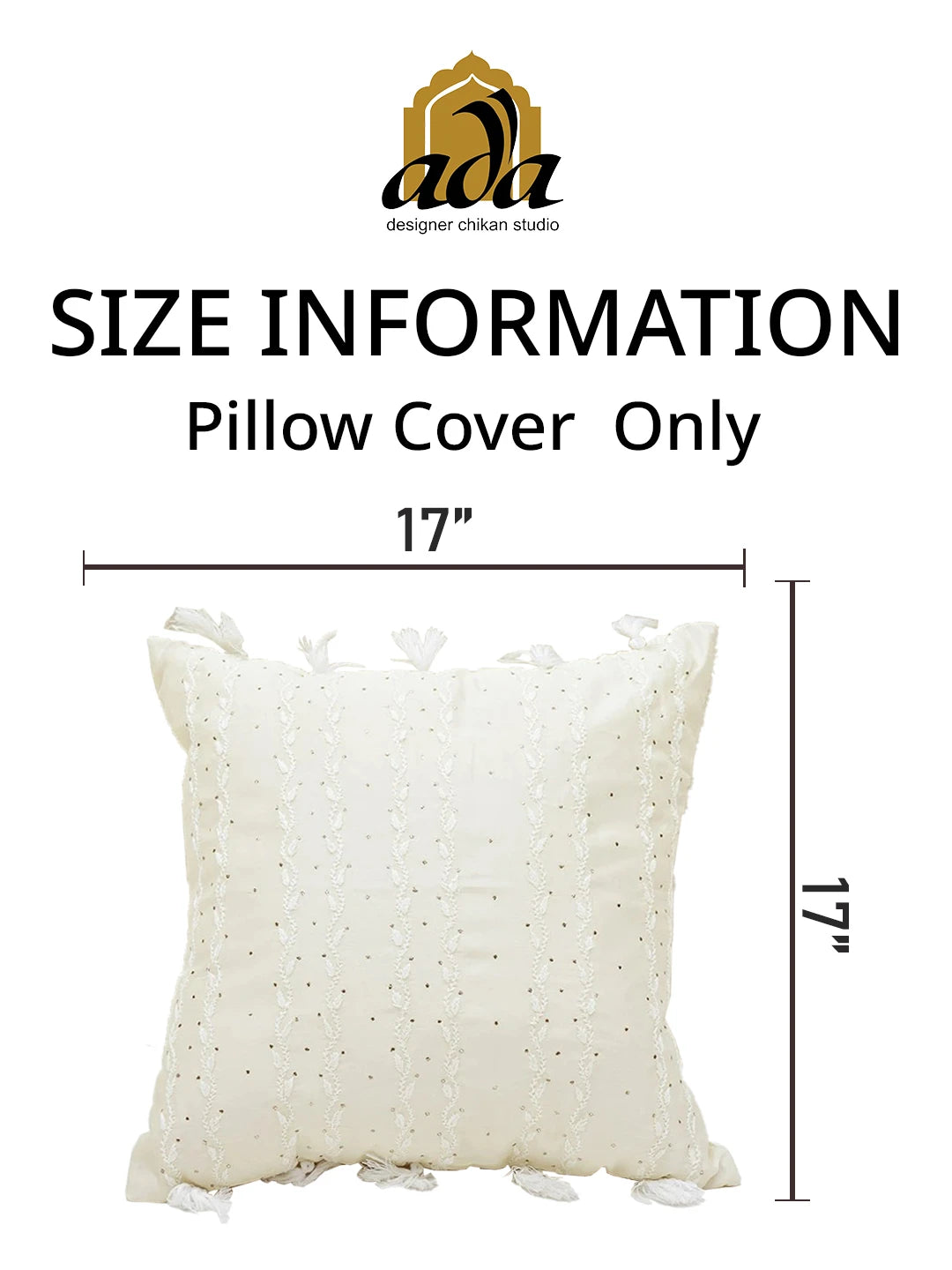 Ada Hand Embroidered Beige Chanderi Lucknowi Chikankari Cushion Cover with Muqaish Work 01A597882