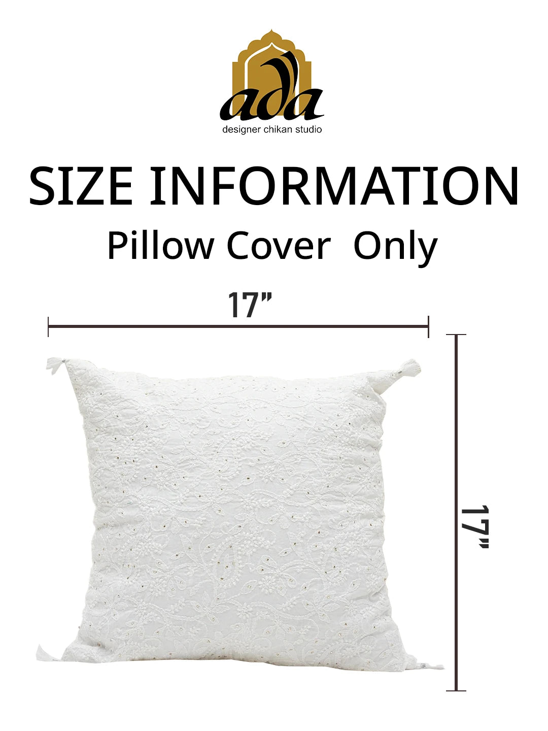 Ada Hand Embroidered White Cotton Lucknowi Chikankari Cushion Cover With Muqaish Work 01A586227