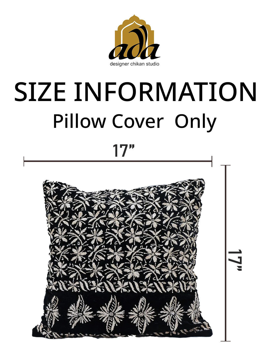 Ada Hand Embroidered Black Velvet Lucknowi Chikankari Cushion Cover 01A602101