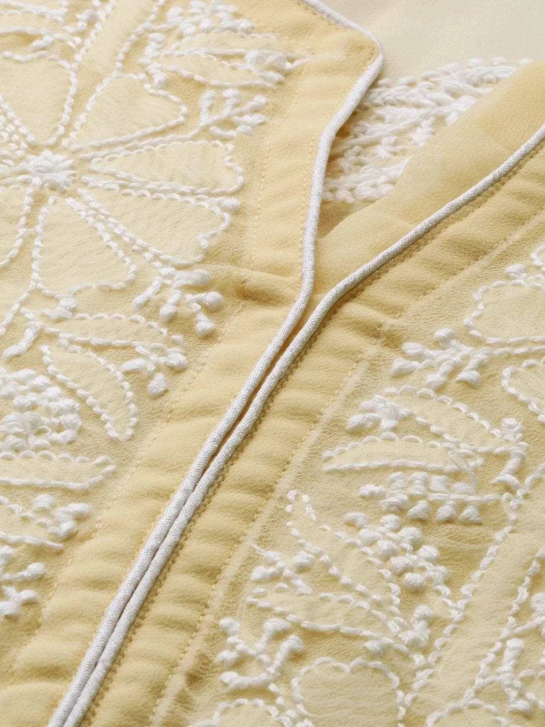 Ada Hand Embroidered Fawn Georgette Lucknowi Chikankari Straight Kurta With Slip A217597