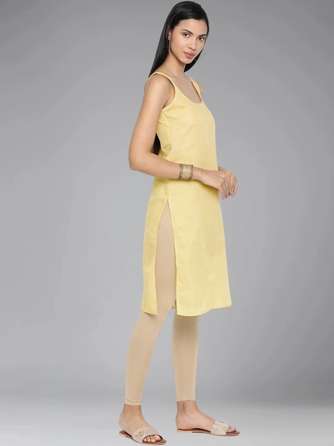 Ada Hand Embroidered Fawn Georgette Lucknowi Chikankari Straight Kurta With Slip A217597