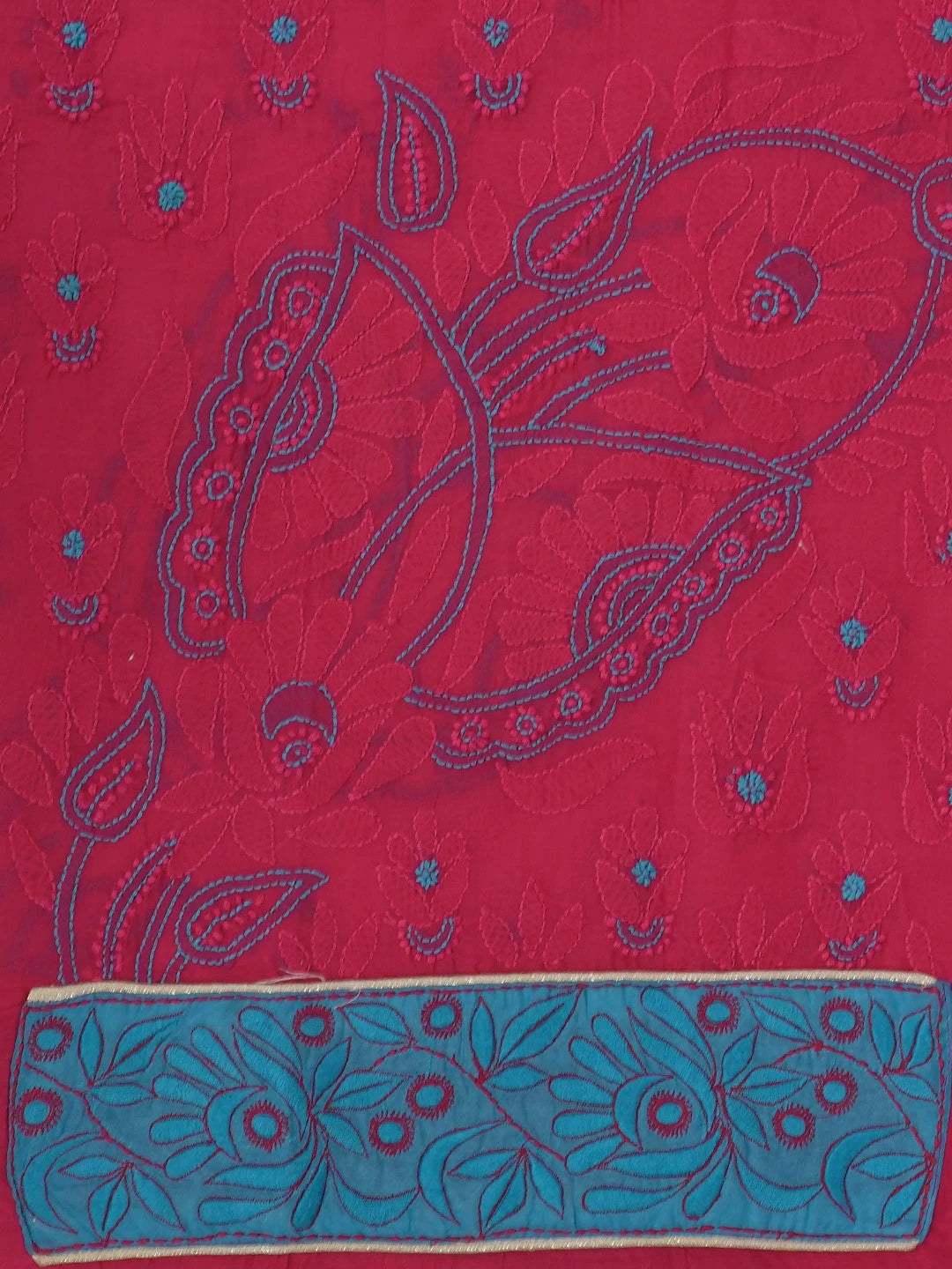 Ada Hand Embroidered Magenta Cotton Lucknowi Chikankari Unstitched Suit Piece 01A390481