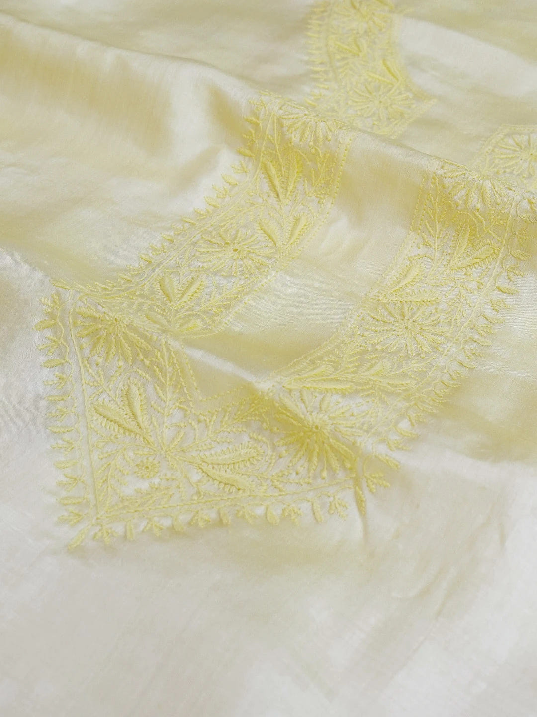 Ada Hand Embroidered Lemon Silk Lucknowi Chikankari Men's Kurta Piece 01A627030