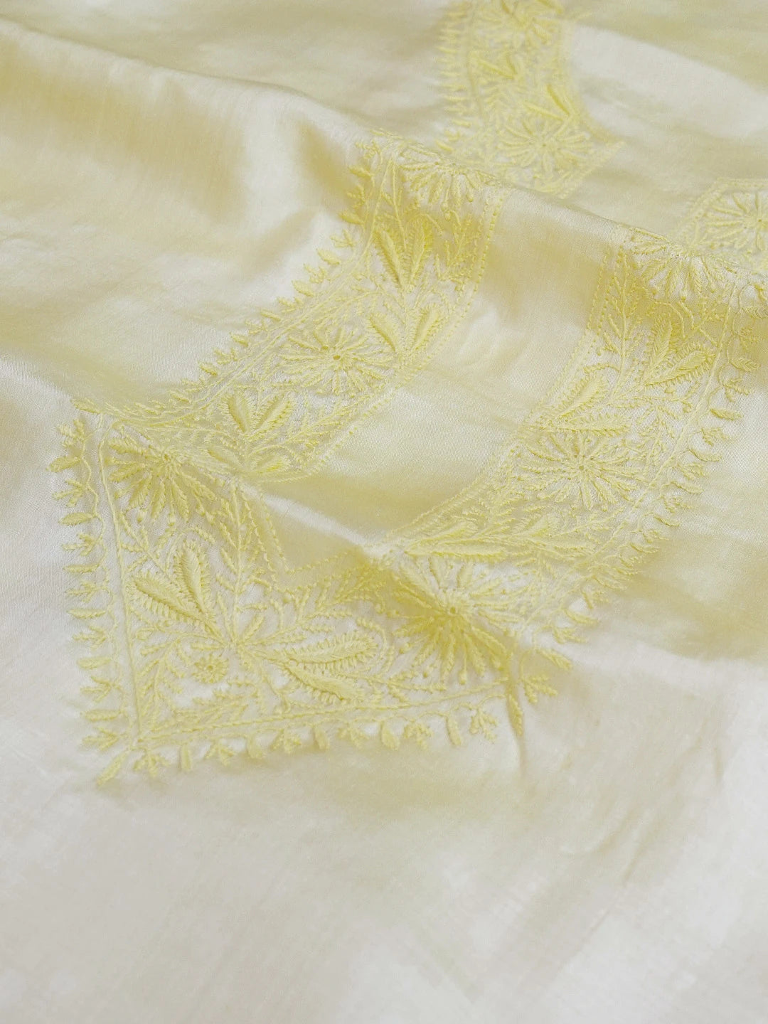 Ada Hand Embroidered Lemon Silk Lucknowi Chikankari Men's Kurta Piece 01A627030