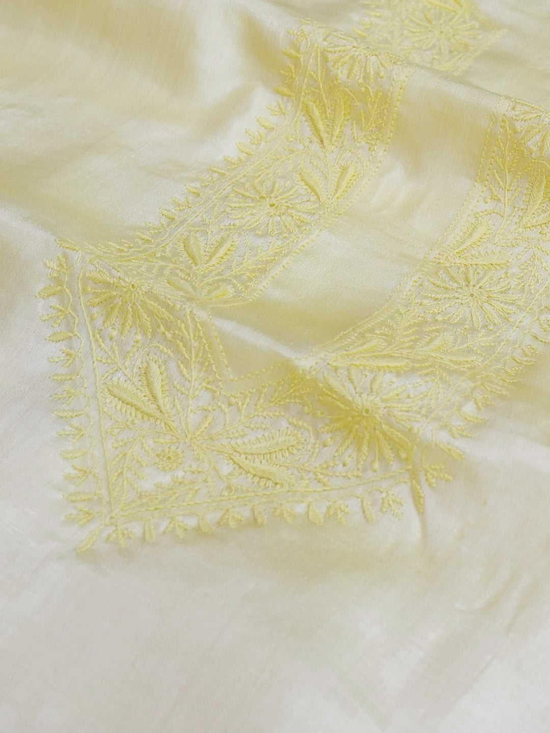 Ada Hand Embroidered Lemon Silk Lucknowi Chikankari Men's Kurta Piece 01A627030