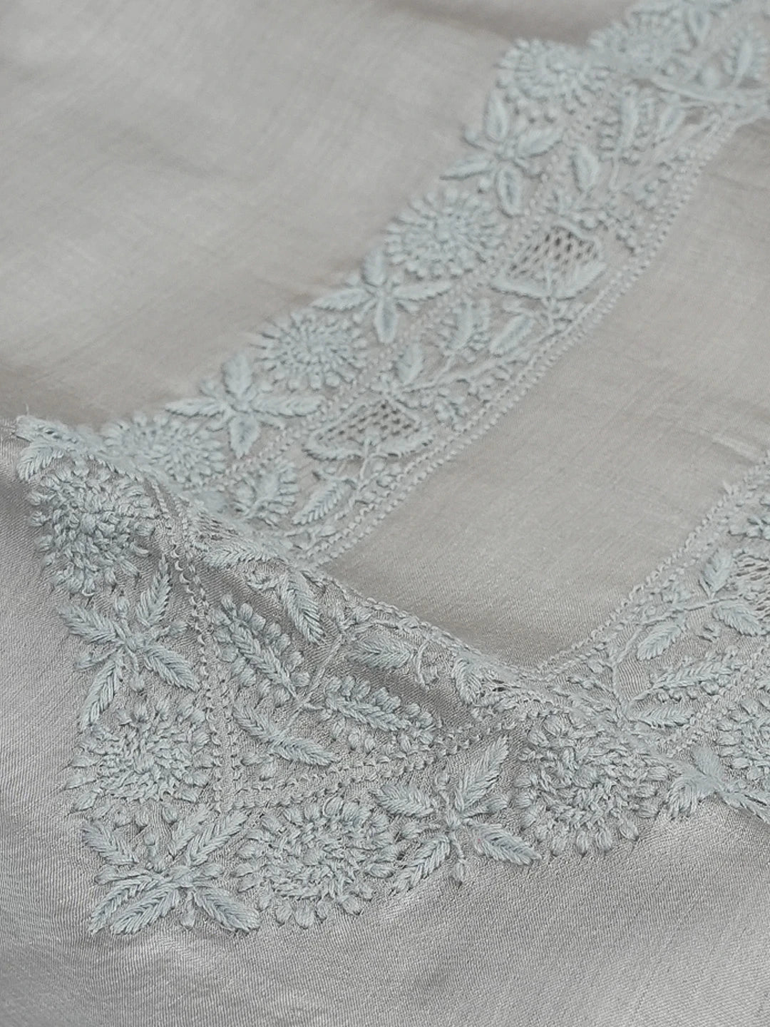 Ada Hand Embroidered Grey Silk Lucknowi Chikankari Men's Kurta Piece 01A627032