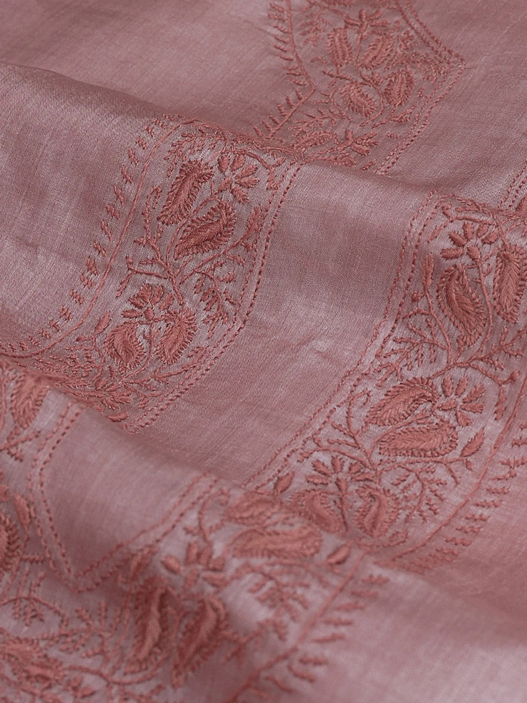 Ada Hand Embroidered Dusty Peach Silk Lucknowi Chikankari Men's Kurta Piece 01A627029