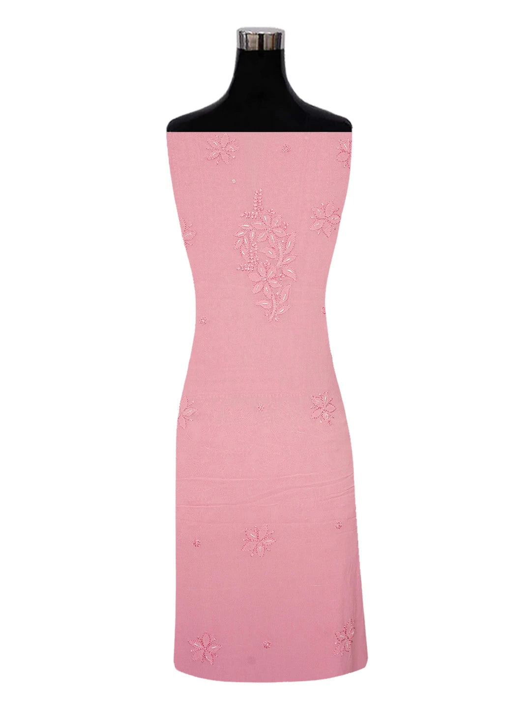 Ada Hand Embroidered Rose Pompadour PInk Viscose Georgette Lucknowi Chikankari Unstitched Kurta Dupatta Set With Cutdana Work 01A578816