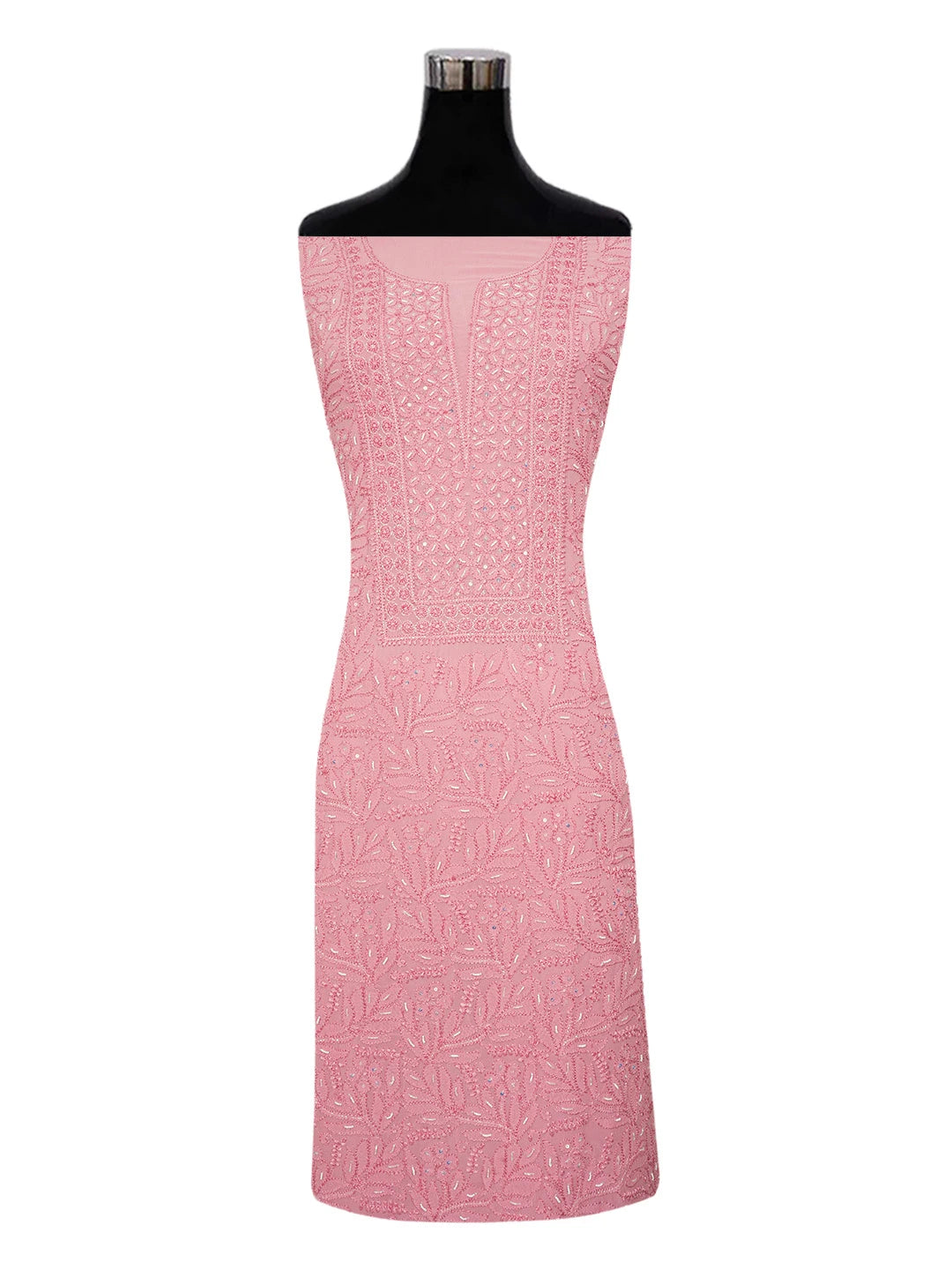 Ada Hand Embroidered Rose Pompadour PInk Viscose Georgette Lucknowi Chikankari Unstitched Kurta Dupatta Set With Cutdana Work 01A578816