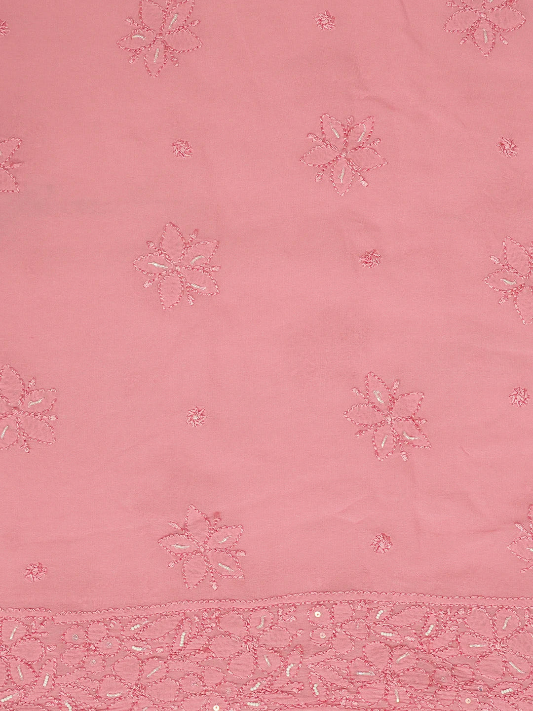 Ada Hand Embroidered Rose Pompadour PInk Viscose Georgette Lucknowi Chikankari Unstitched Kurta Dupatta Set With Cutdana Work 01A578816