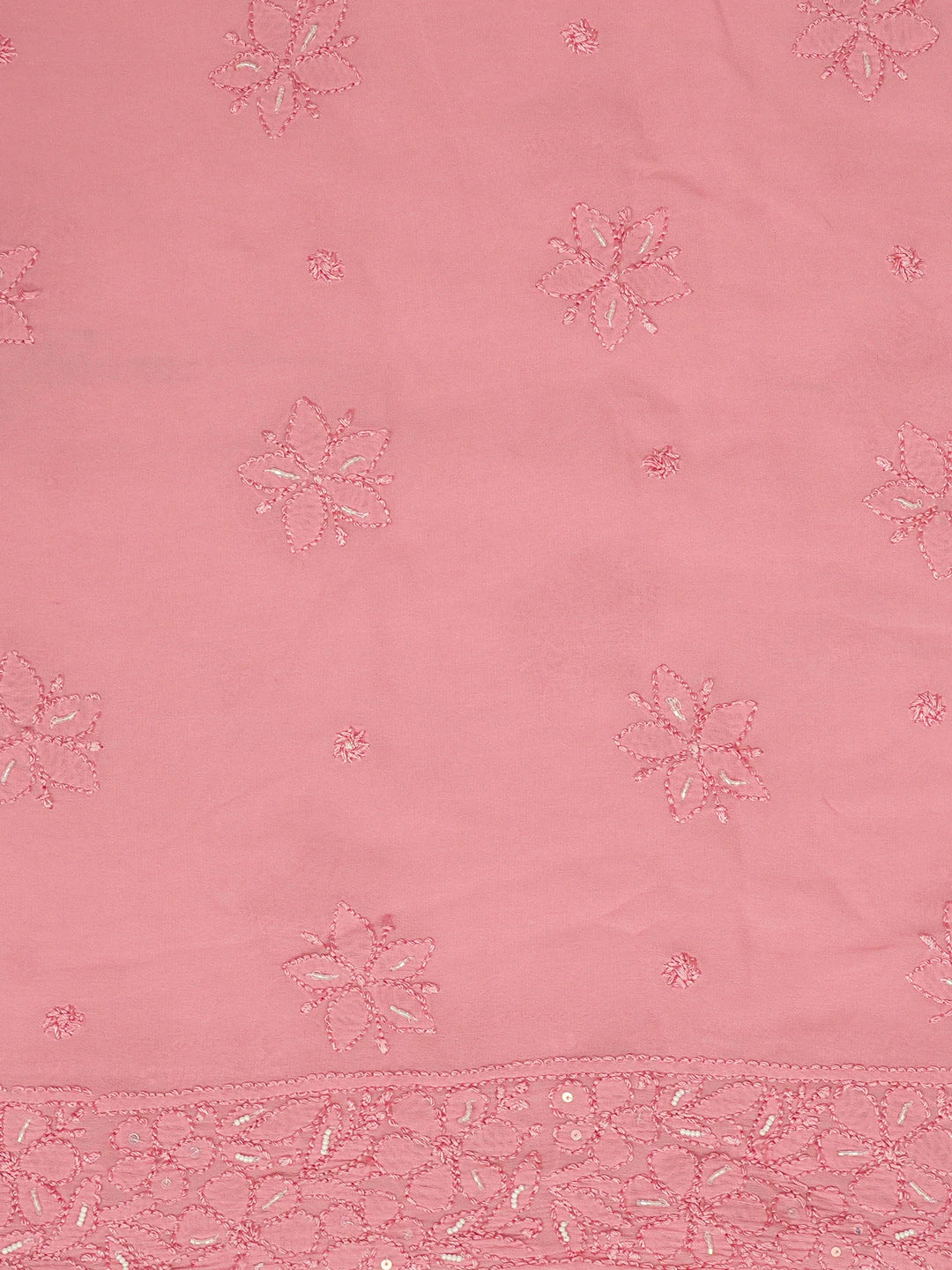 Ada Hand Embroidered Rose Pompadour PInk Viscose Georgette Lucknowi Chikankari Unstitched Kurta Dupatta Set With Cutdana Work 01A578816