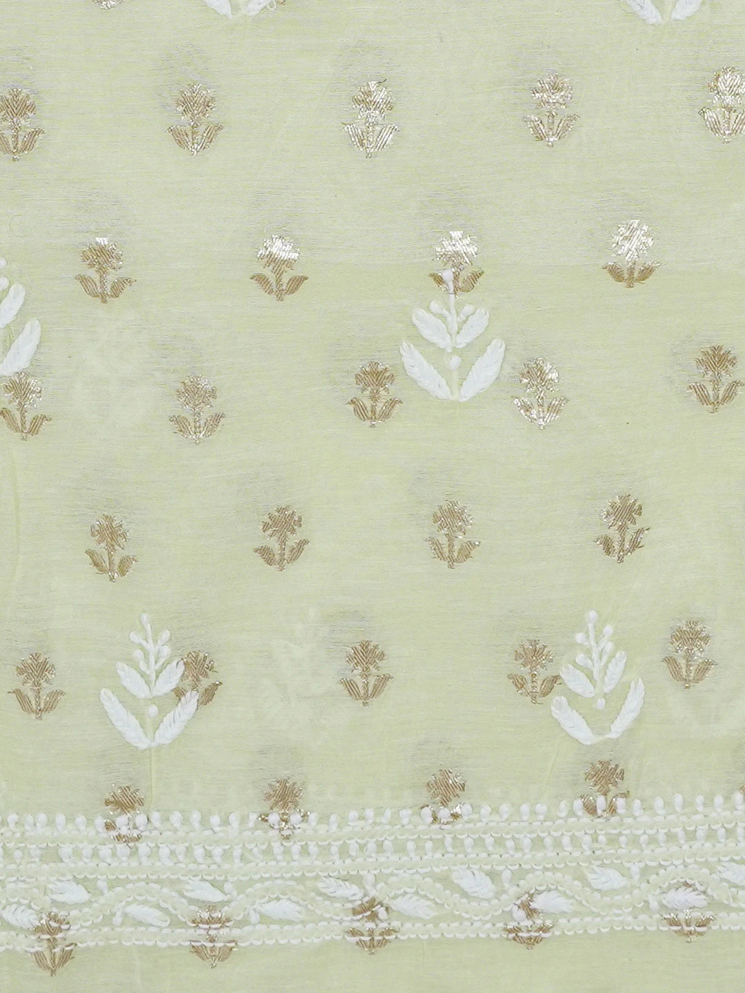 Ada Hand Embroidered Lime Green Chanderi Lucknowi Chikankari Unstitched Kurta Dupatta Set 01A483229