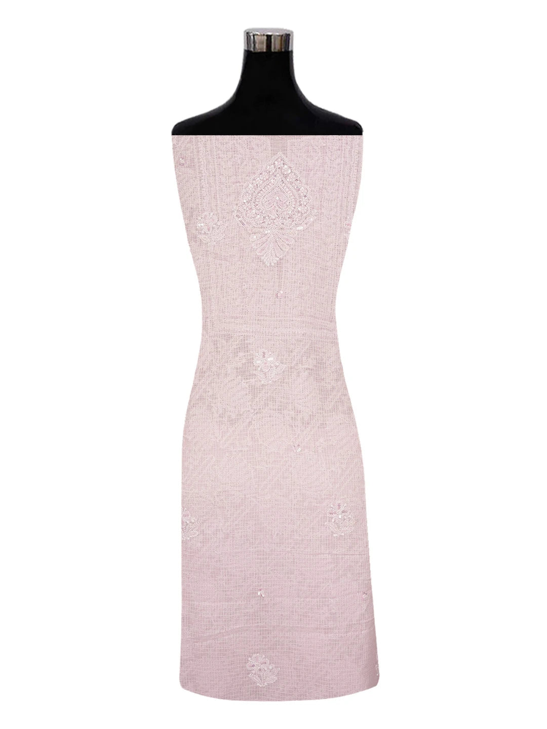 Ada Hand Embroidered Pink Kota Lucknowi Chikankari Unstitched Kurta Dupatta Set with Cutdana and Sequinned Work 01A581956