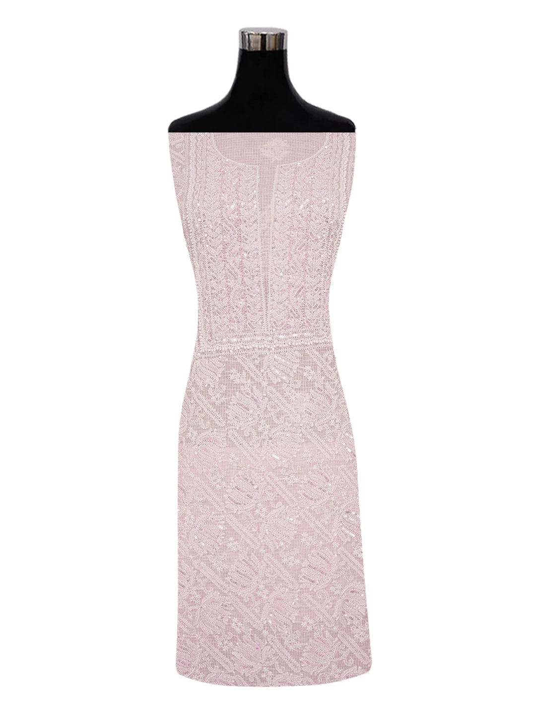 Ada Hand Embroidered Pink Kota Lucknowi Chikankari Unstitched Kurta Dupatta Set with Cutdana and Sequinned Work 01A581956