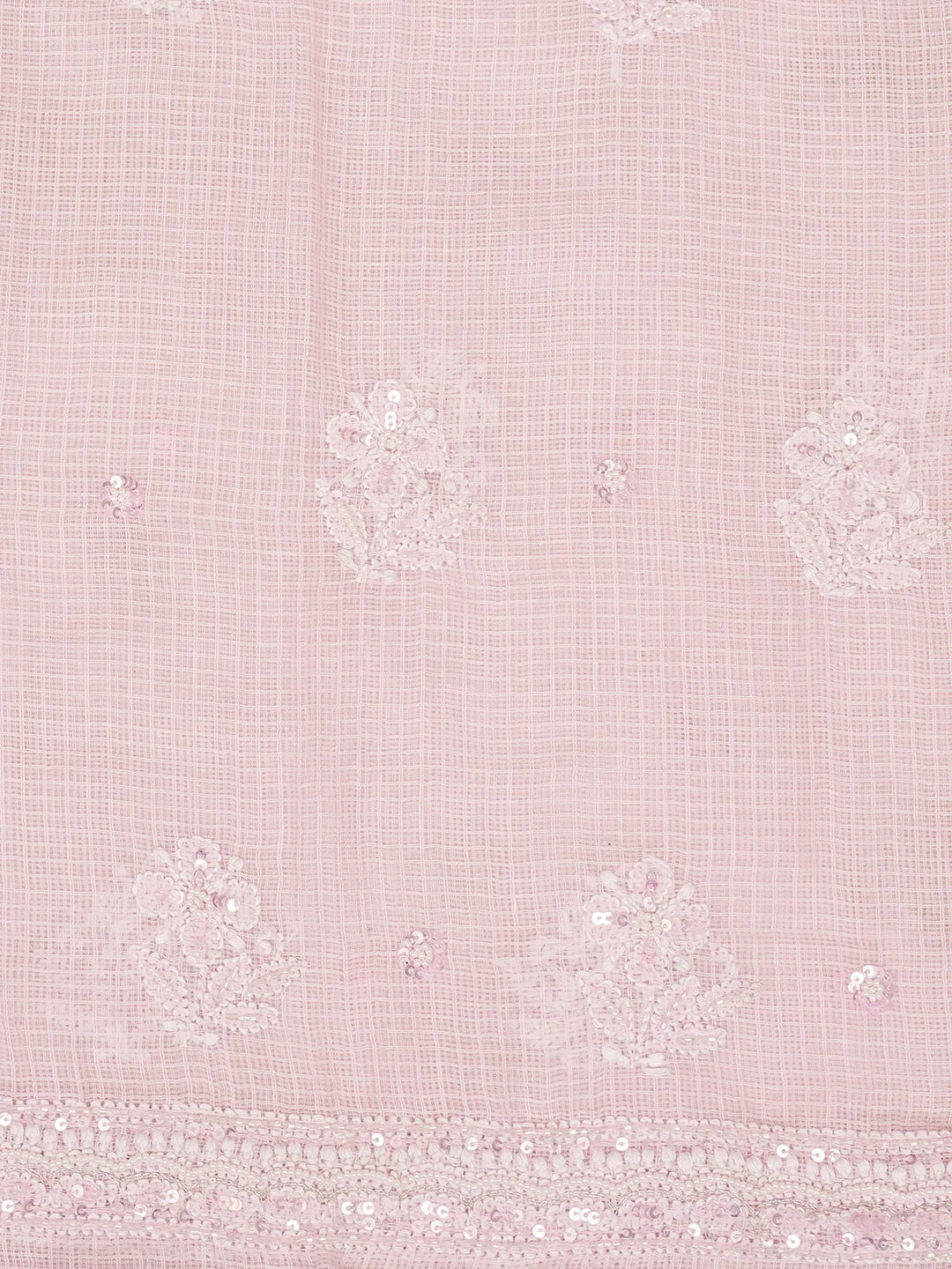 Ada Hand Embroidered Pink Kota Lucknowi Chikankari Unstitched Kurta Dupatta Set with Cutdana and Sequinned Work 01A581956