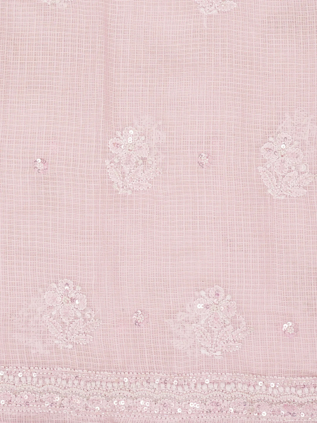 Ada Hand Embroidered Pink Kota Lucknowi Chikankari Unstitched Kurta Dupatta Set with Cutdana and Sequinned Work 01A581956