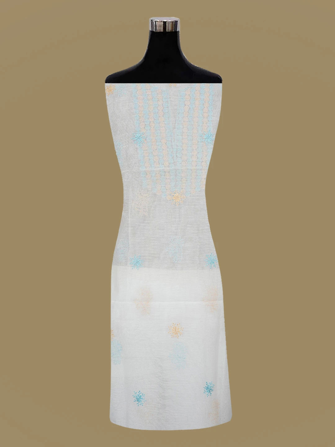 Ada Hand Embroidered White Kota Lucknowi Chikankari Unstitched Kurta Dupatta Set 01A116600