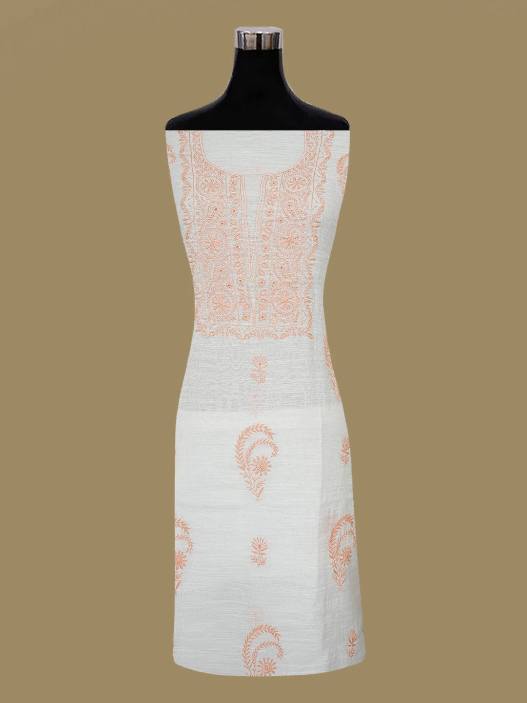 Ada Hand Embroidered White Chanderi Lucknowi Chikankari Unstitched Kurta Dupatta Set 01A435292