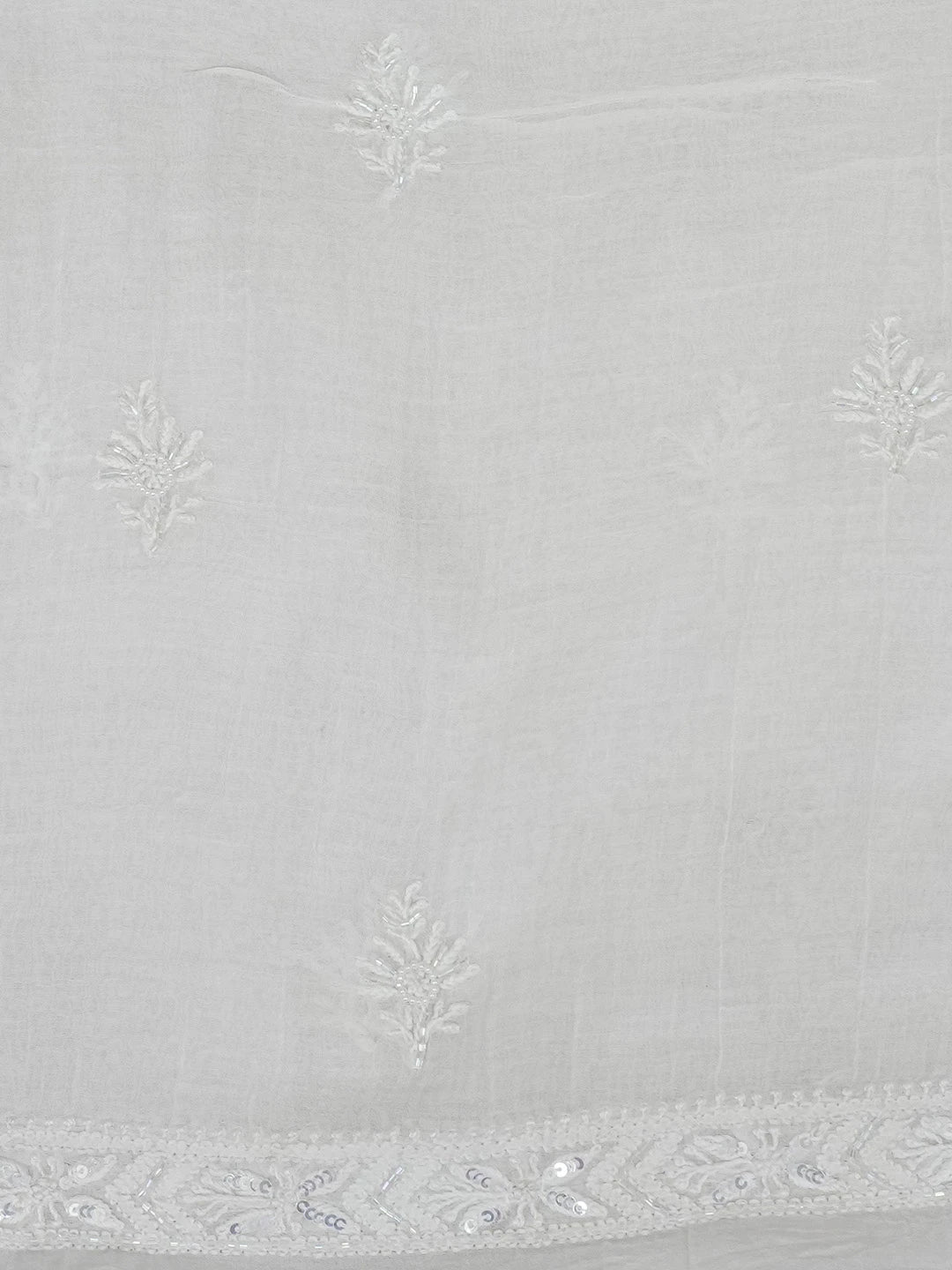 Ada Hand Embroidered White Chanderi Lucknowi Chikankari Unstitched Kurta Dupatta Set with Cutdana and Sequinned Work 01A610044