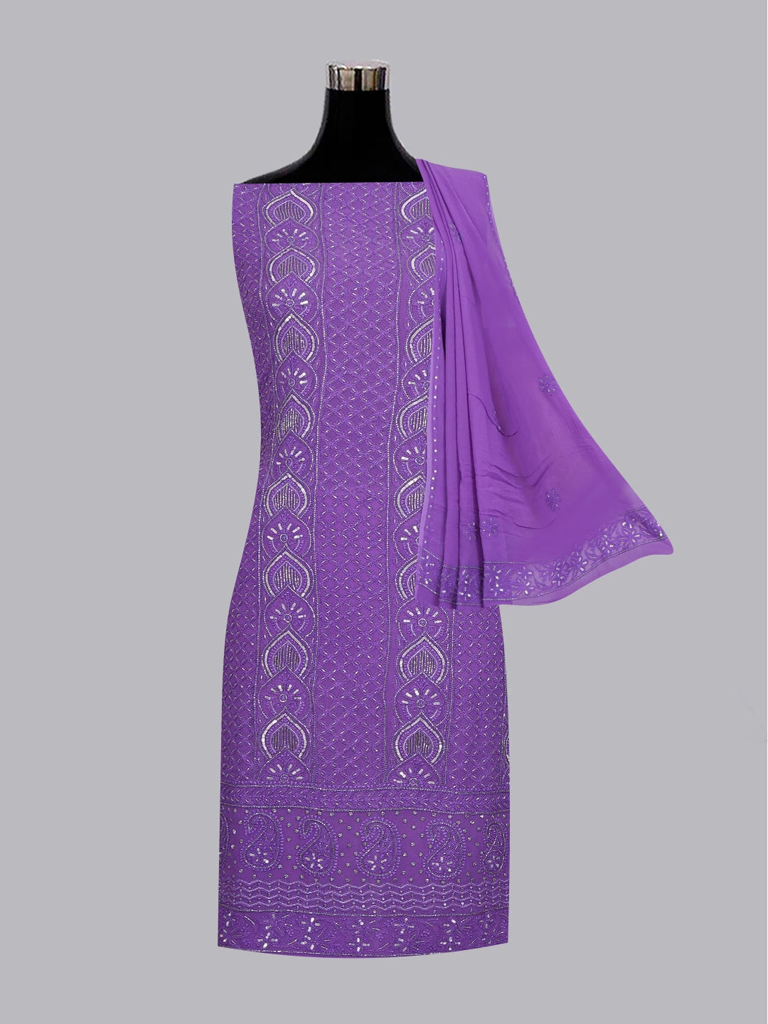 Ada Hand Embroidered Mauve Viscose Georgette Lucknowi Chikankari Unstitched Kurta Dupatta Set with Cutdana and Sequinned Work 01A416959