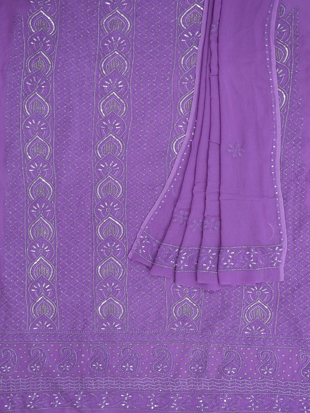 Ada Hand Embroidered Mauve Viscose Georgette Lucknowi Chikankari Unstitched Kurta Dupatta Set with Cutdana and Sequinned Work 01A416959