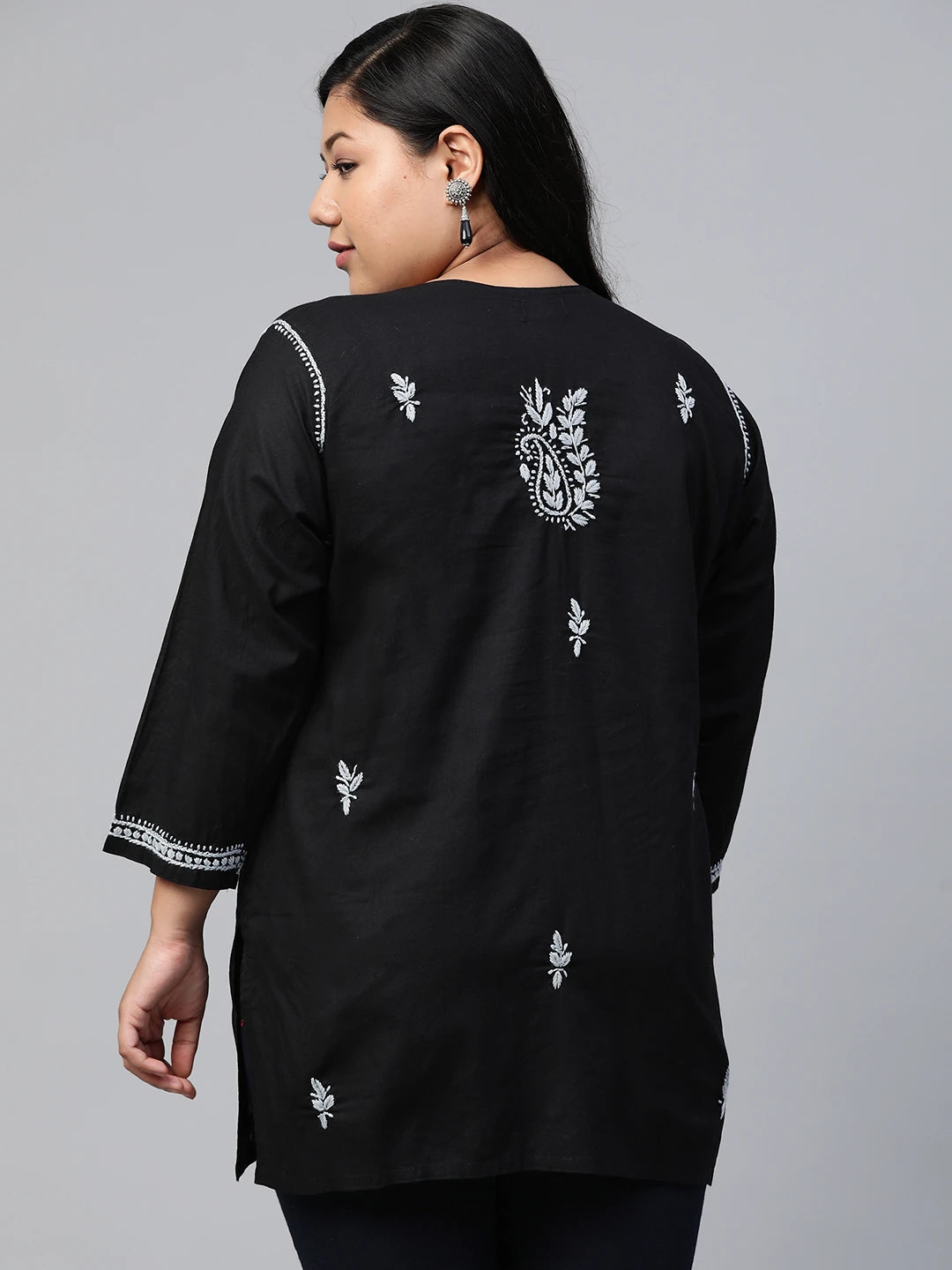 Ada Hand Embroidered Black Cotton Lucknowi Chikankari Straight Kurti A100554