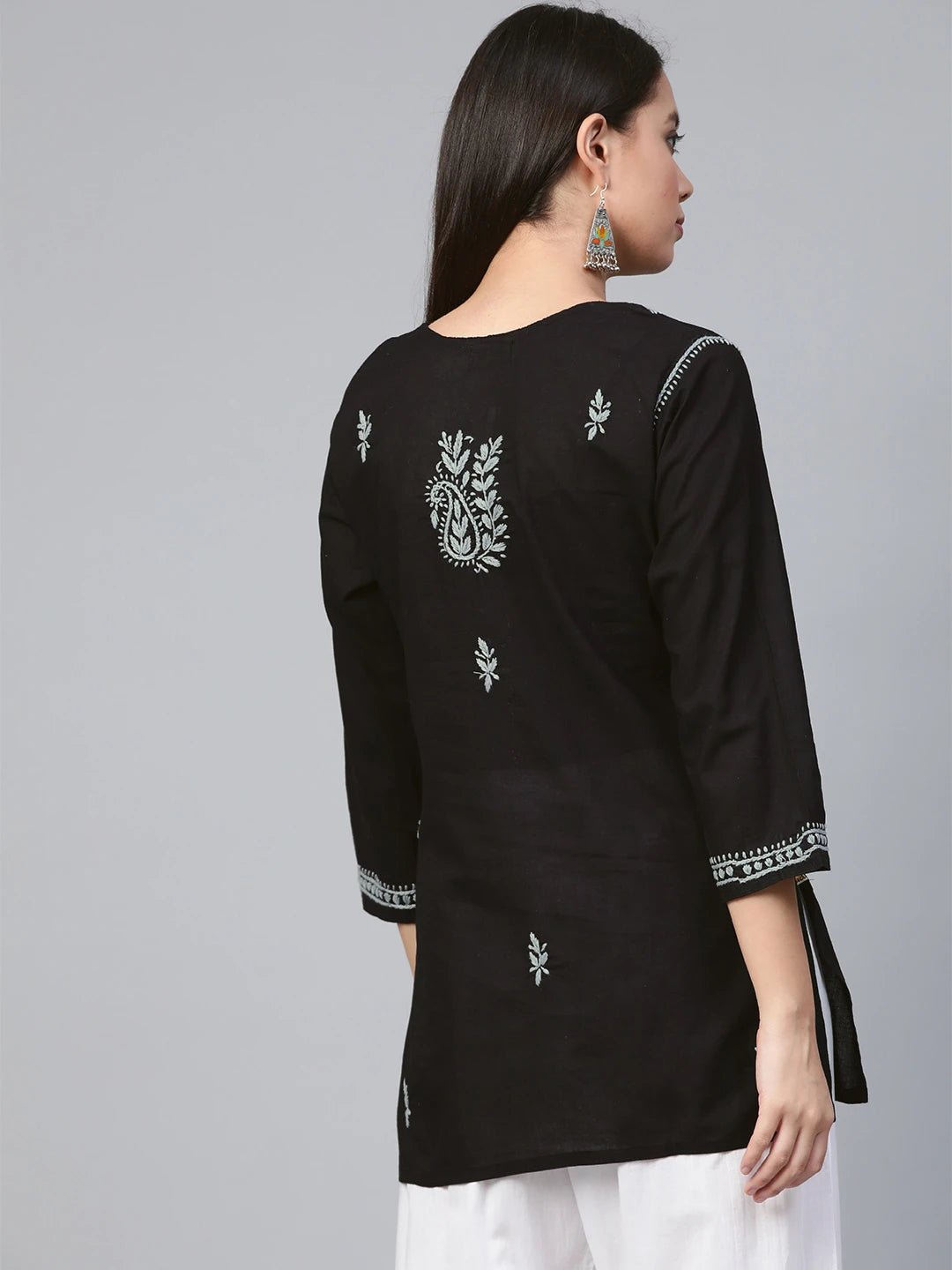 Ada Hand Embroidered Black Cotton Lucknowi Chikankari Straight Kurti A100554