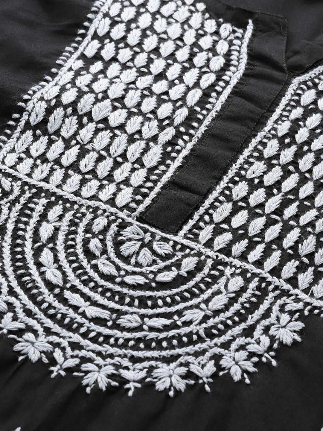 Ada Hand Embroidered Black Cotton Lucknowi Chikankari Straight Kurti A100554