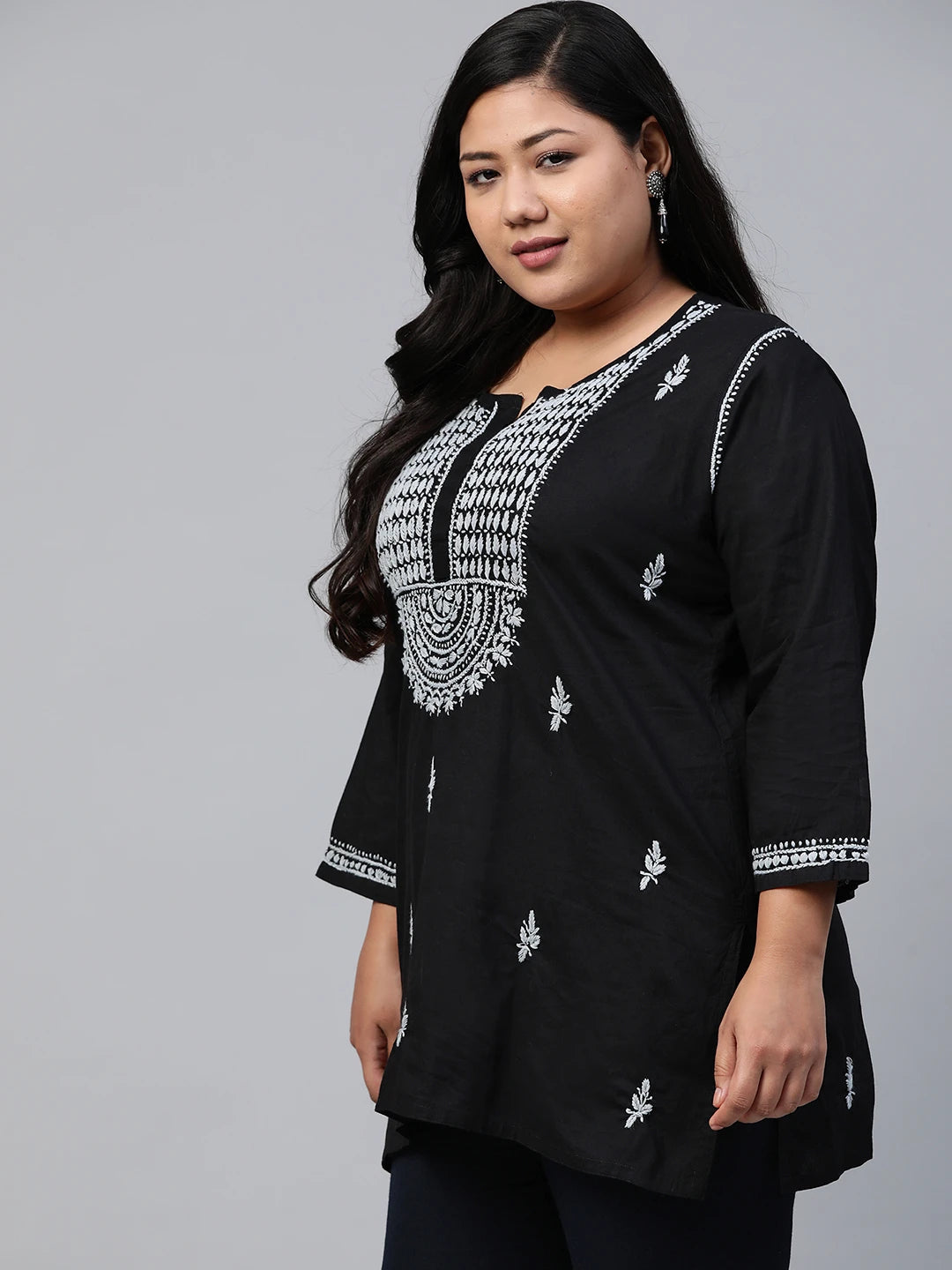 Ada Hand Embroidered Black Cotton Lucknowi Chikankari Straight Kurti A100554