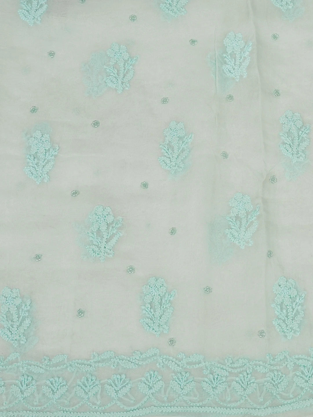 Ada Hand Embroidered Sea Green Organza Lucknowi Chikankari Unstitched Kurta Dupatta Set With Pearl Work 01A363178