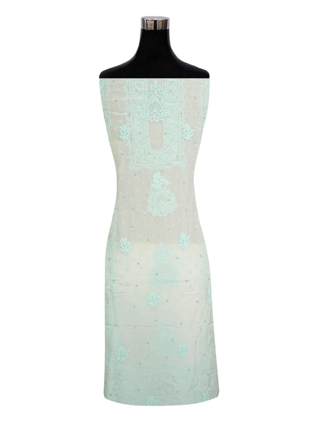 Ada Hand Embroidered Sea Green Organza Lucknowi Chikankari Unstitched Kurta Dupatta Set With Pearl Work 01A363178