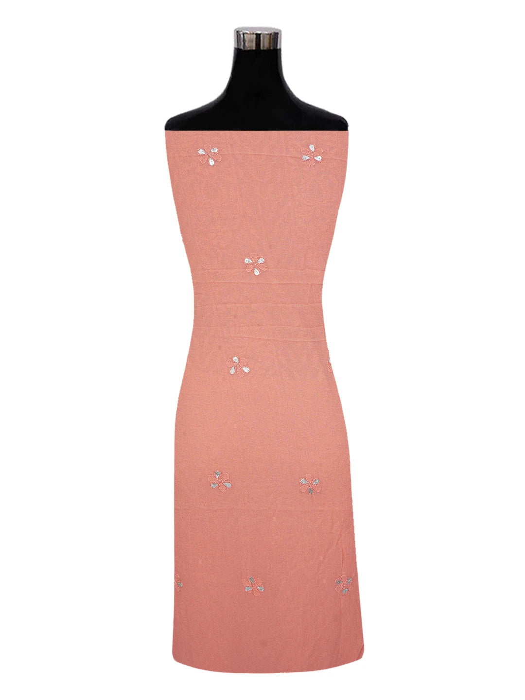 Ada Hand Embroidered Coral Pink Viscose Georgette Lucknowi Chikankari Unstitched Kurta Dupatta Set With Gota Patti Work 01A612282