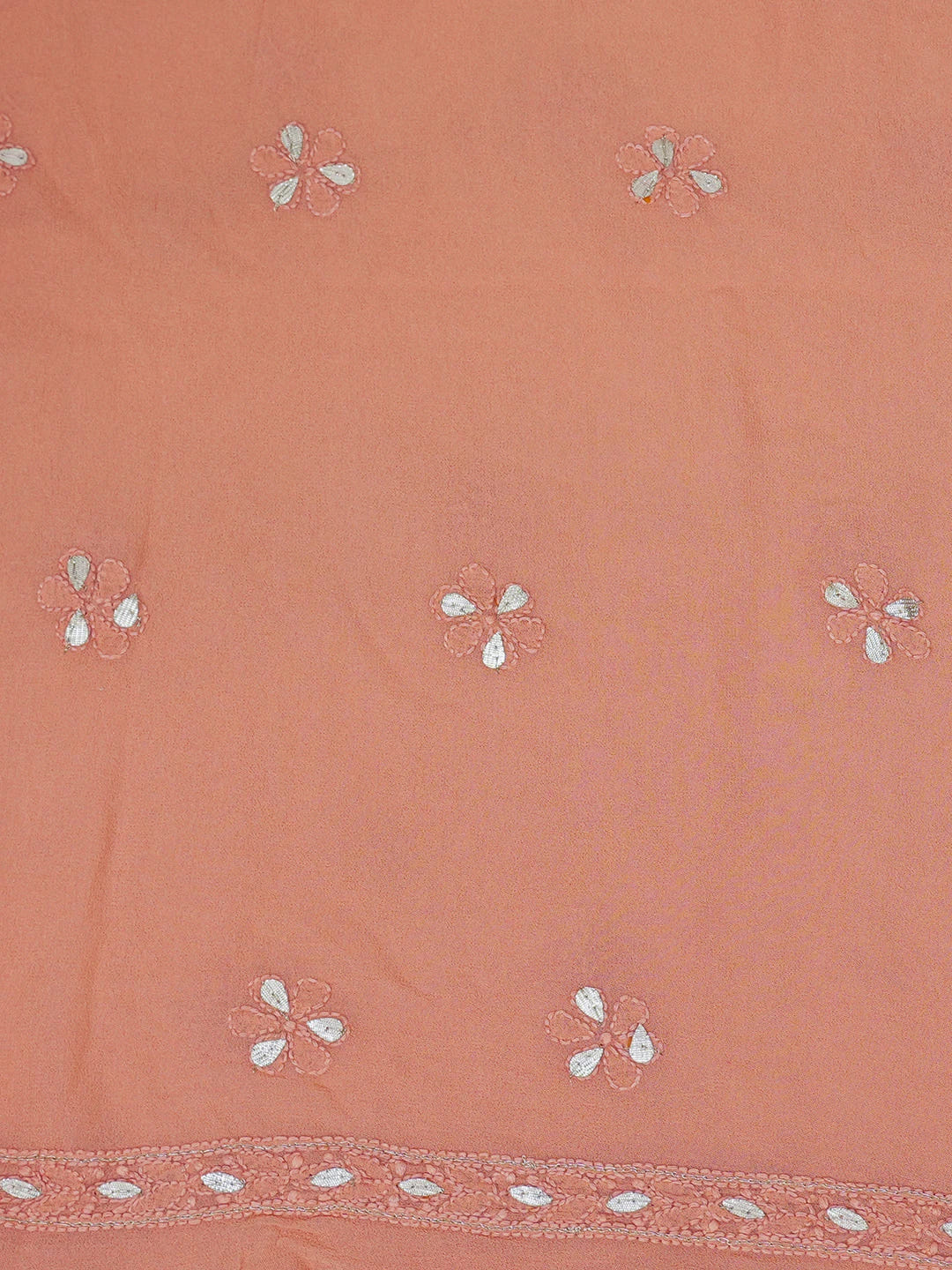 Ada Hand Embroidered Coral Pink Viscose Georgette Lucknowi Chikankari Unstitched Kurta Dupatta Set With Gota Patti Work 01A612282