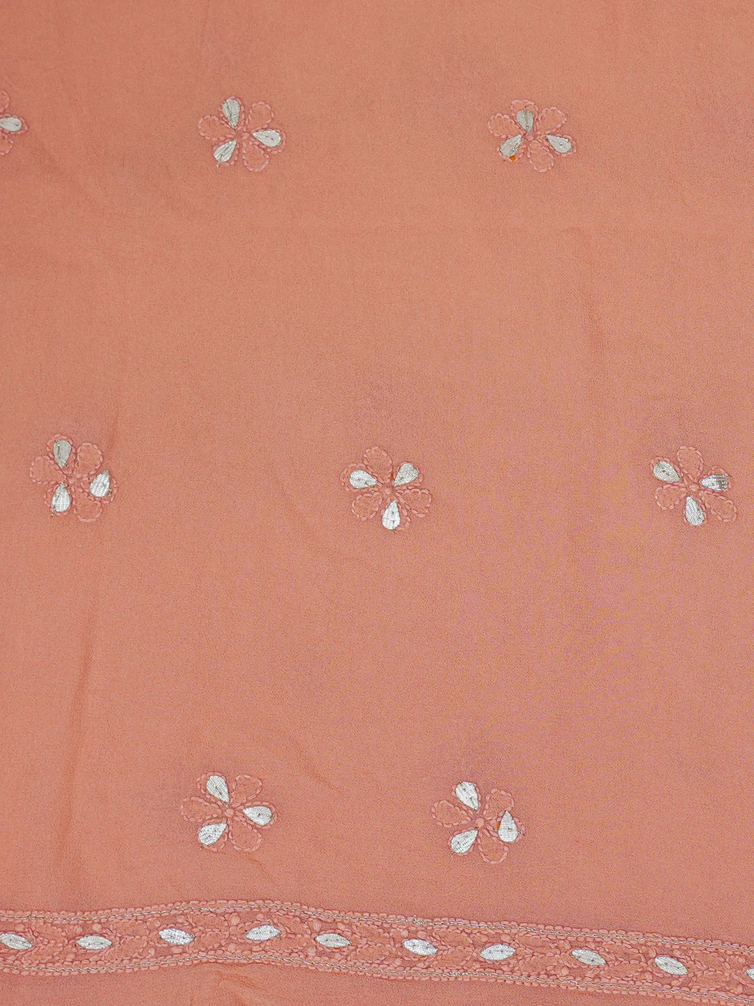 Ada Hand Embroidered Coral Pink Viscose Georgette Lucknowi Chikankari Unstitched Kurta Dupatta Set With Gota Patti Work 01A612282