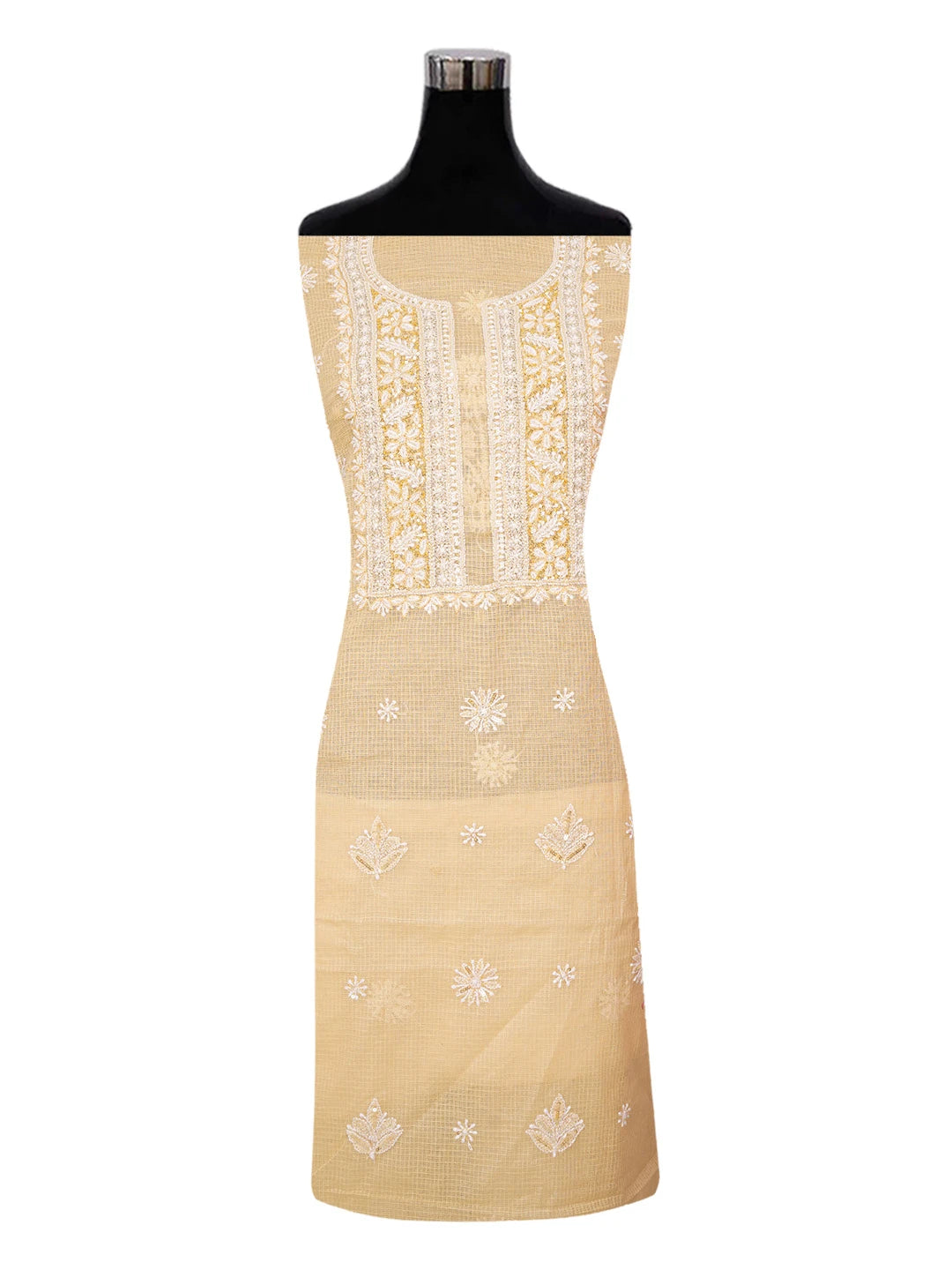 Ada Hand Embroidered Fawn Kota Lucknowi Chikankari Unstitched Kurta Dupatta Set With Sequinned Work 01A548929
