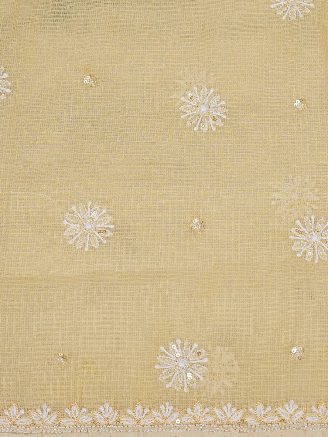 Ada Hand Embroidered Fawn Kota Lucknowi Chikankari Unstitched Kurta Dupatta Set With Sequinned Work 01A548929