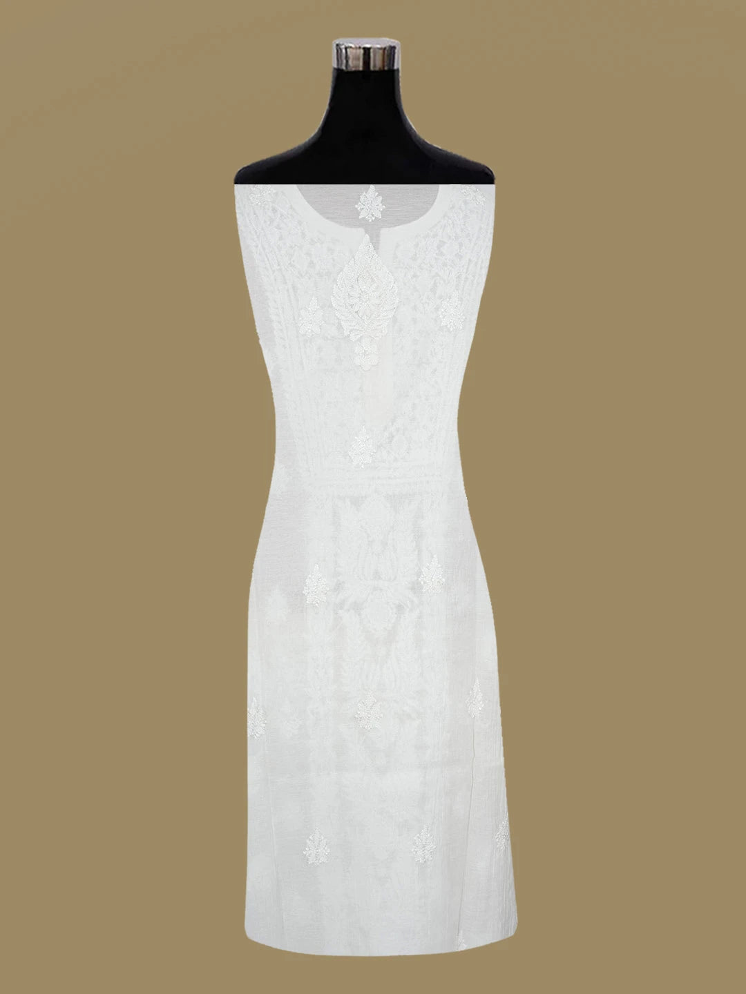Ada Hand Embroidered Ivory White Chanderi Lucknowi Chikankari Semi-Stitched Kurta Dupatta Set With Pearl Work 01A621767