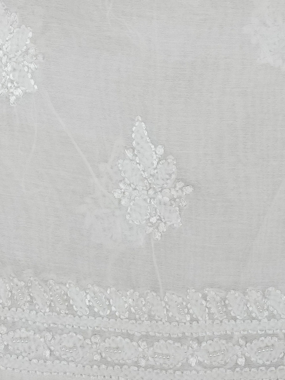 Ada Hand Embroidered Ivory White Chanderi Lucknowi Chikankari Semi-Stitched Kurta Dupatta Set With Pearl Work 01A621767