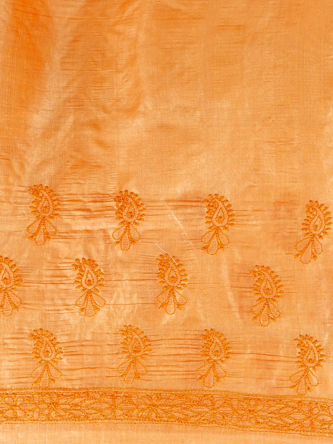 Ada Hand Embroidered Orange Silk Lucknowi Chikankari Saree With Blouse 01A627000