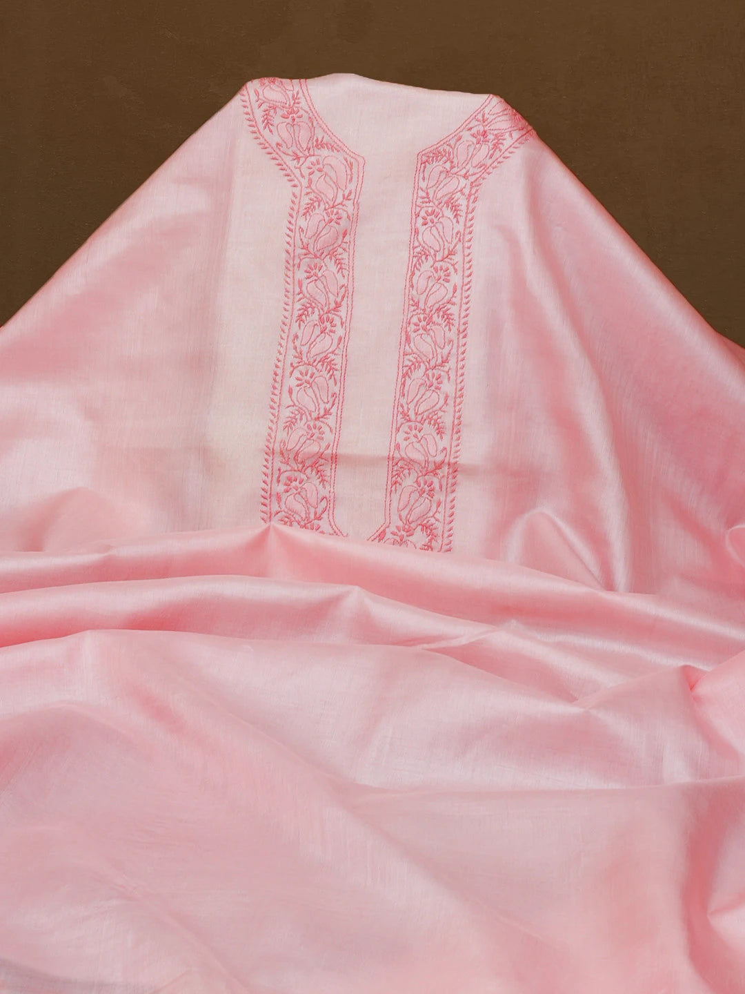 Ada Hand Embroidered Onion Pink Silk Lucknowi Chikankari Men's Kurta Piece 01A627025