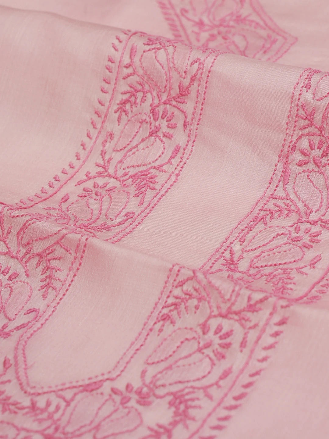 Ada Hand Embroidered Onion Pink Silk Lucknowi Chikankari Men's Kurta Piece 01A627025