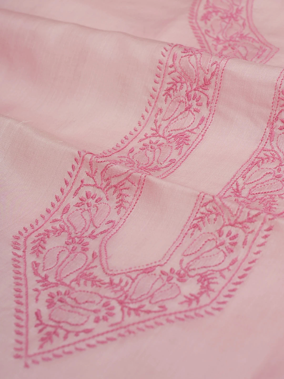 Ada Hand Embroidered Onion Pink Silk Lucknowi Chikankari Men's Kurta Piece 01A627025
